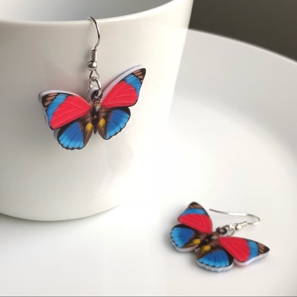 Jewelry - NEW Acrylic Red and Blue Butterfly Earrings